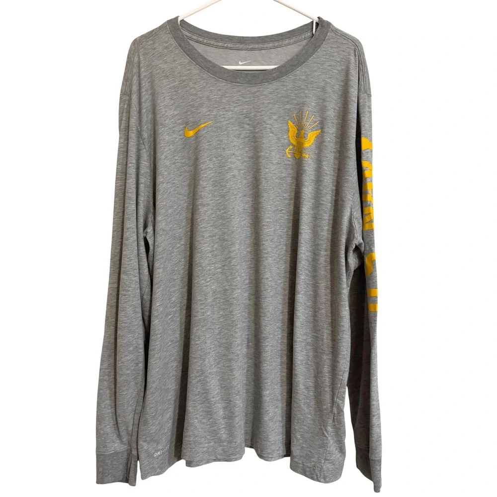 Nike Dri-FIT US Navy Long Sleeve‎ Shirt Gray Yellow XXL